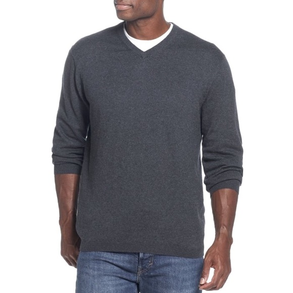 Men's Original Weatherproof Vintage gray Cashmere and Cotton V-Neck Sweater - Picture 1 of 6